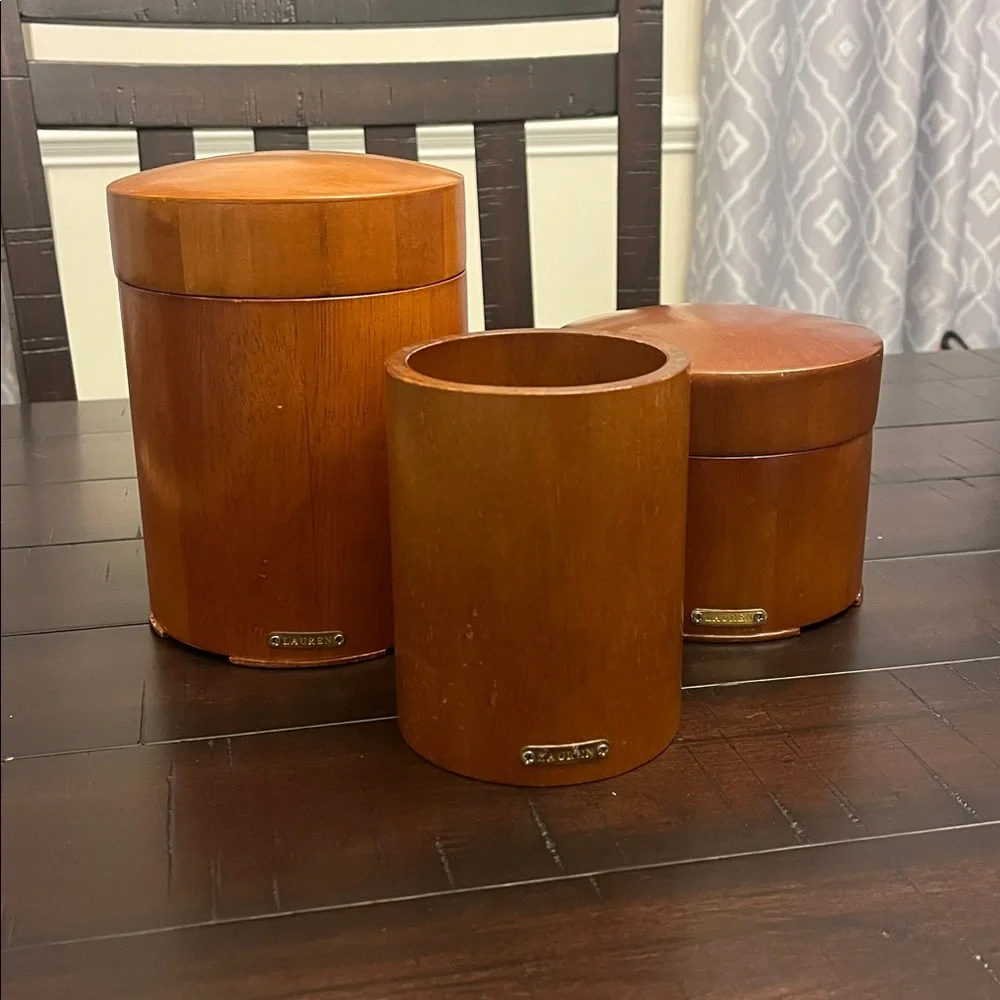 Lauren Ralph Lauren Canister Set of 3 Wood Round Vintage Storage Decoration